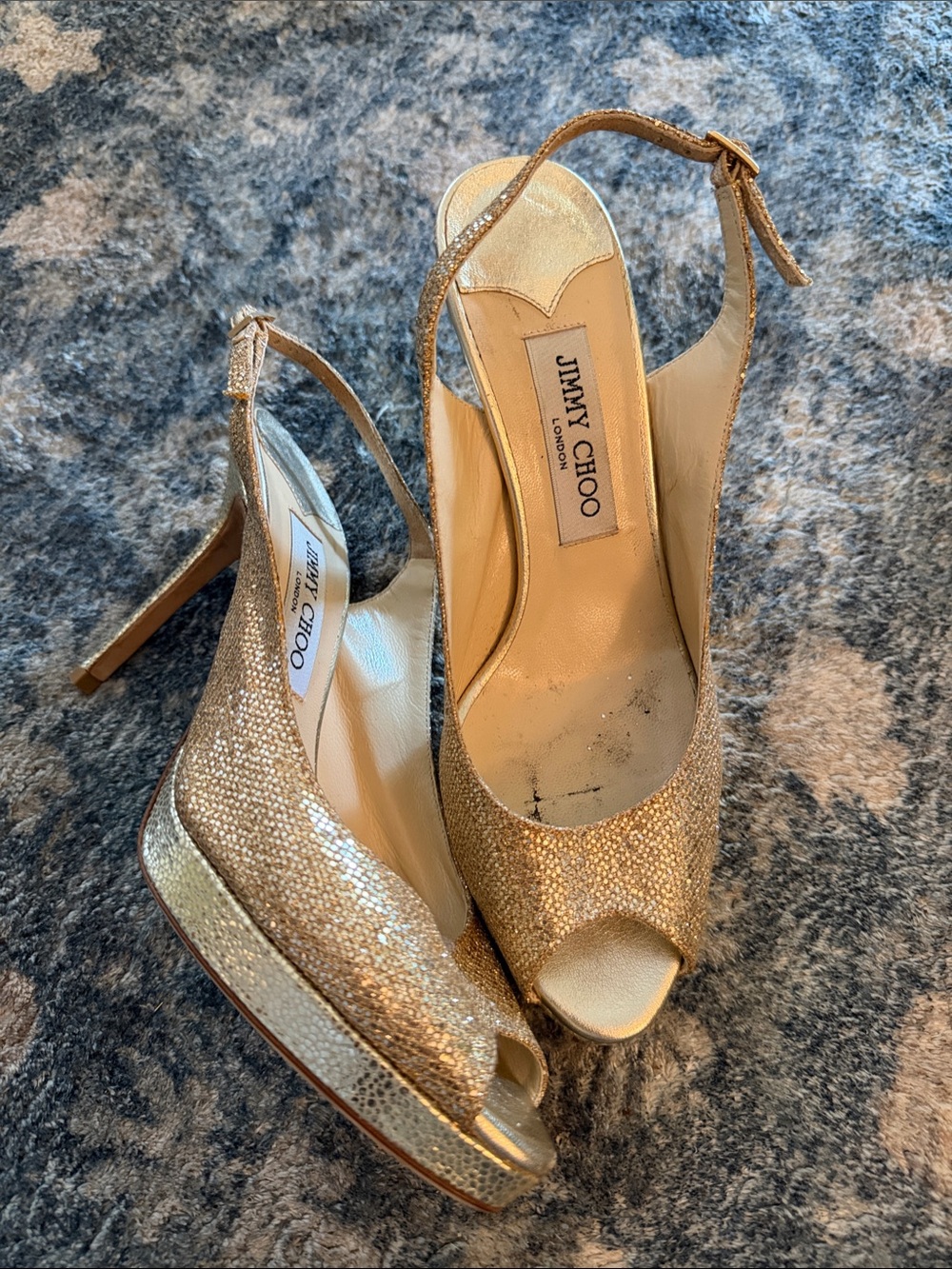 Jimmy Choo Nova Gold Peep-Toe Slingback Heels